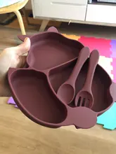 7 unids/set bebé placa tazón cuchara babero conjunto de grado de alimentos utensilios de cocina de silicona succión niños vajilla de silicona compartimento platos