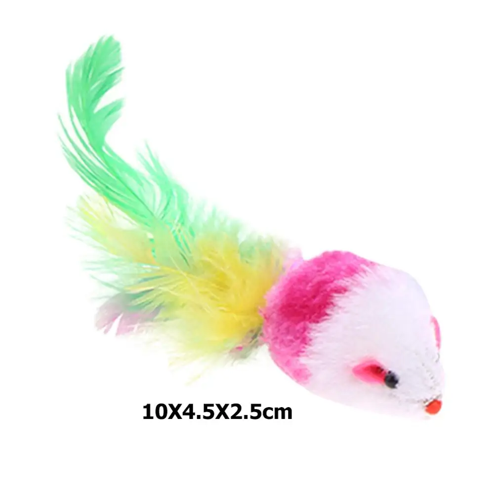 1 pc Cat Toys False Mouse Pet Cat Toy Mini Funny Playing Toys For Cats with Colorful Feather Plush Mini Mouse Toys Kitten