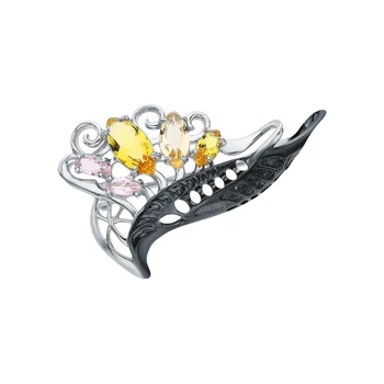 

Silver brooch with morganites, citrine synthetic and Kunzite sunlight sample 925