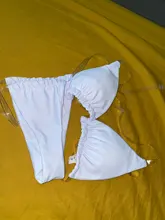 Nuevo verano Mujer tiras transparentes de cuello Halter sólida de Micro Tanga Set de Sujetador Bikini Sexy Tanga Push up traje de baño