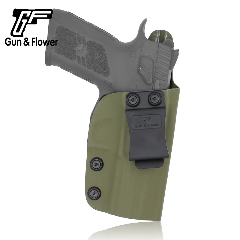 Чехол-держатель для пистолета IWB Kydex с изображением цветка и пистолета, CZ 75 P07, кобура для пистолета 1,", армейский зеленый пояс