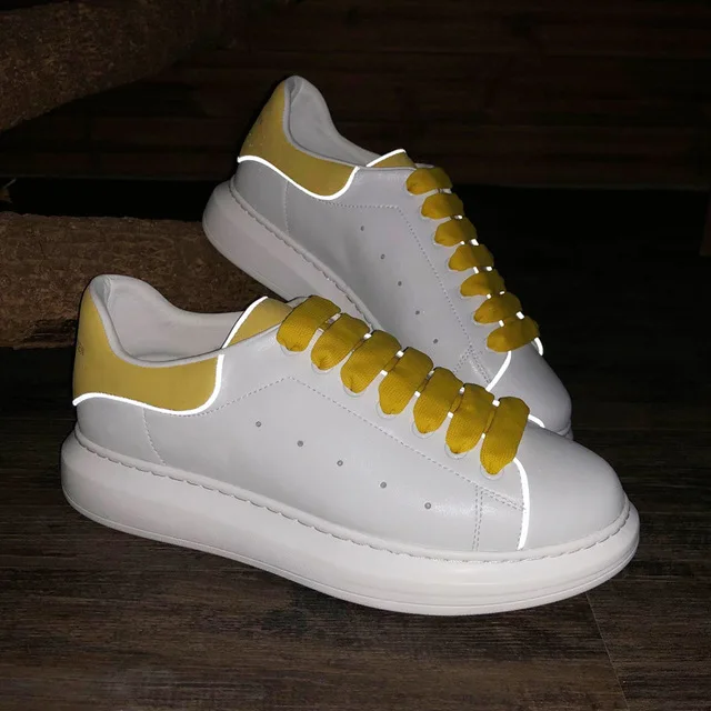 white yellow Крокодиловая Мужская и женская кожаная обувь для скейтборда, уличные Светоотражающие кроссовки, спортивная обувь для женщин, увеличивающая рост обувь белого цвета - Цвет: white yellow