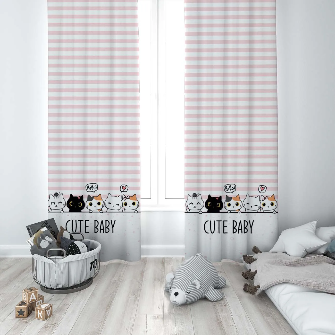 Curtains Children 3D Printed Decorative Items Home Childrens Room Cute Baby Cats Meow Love White Model 062 | Дом и сад