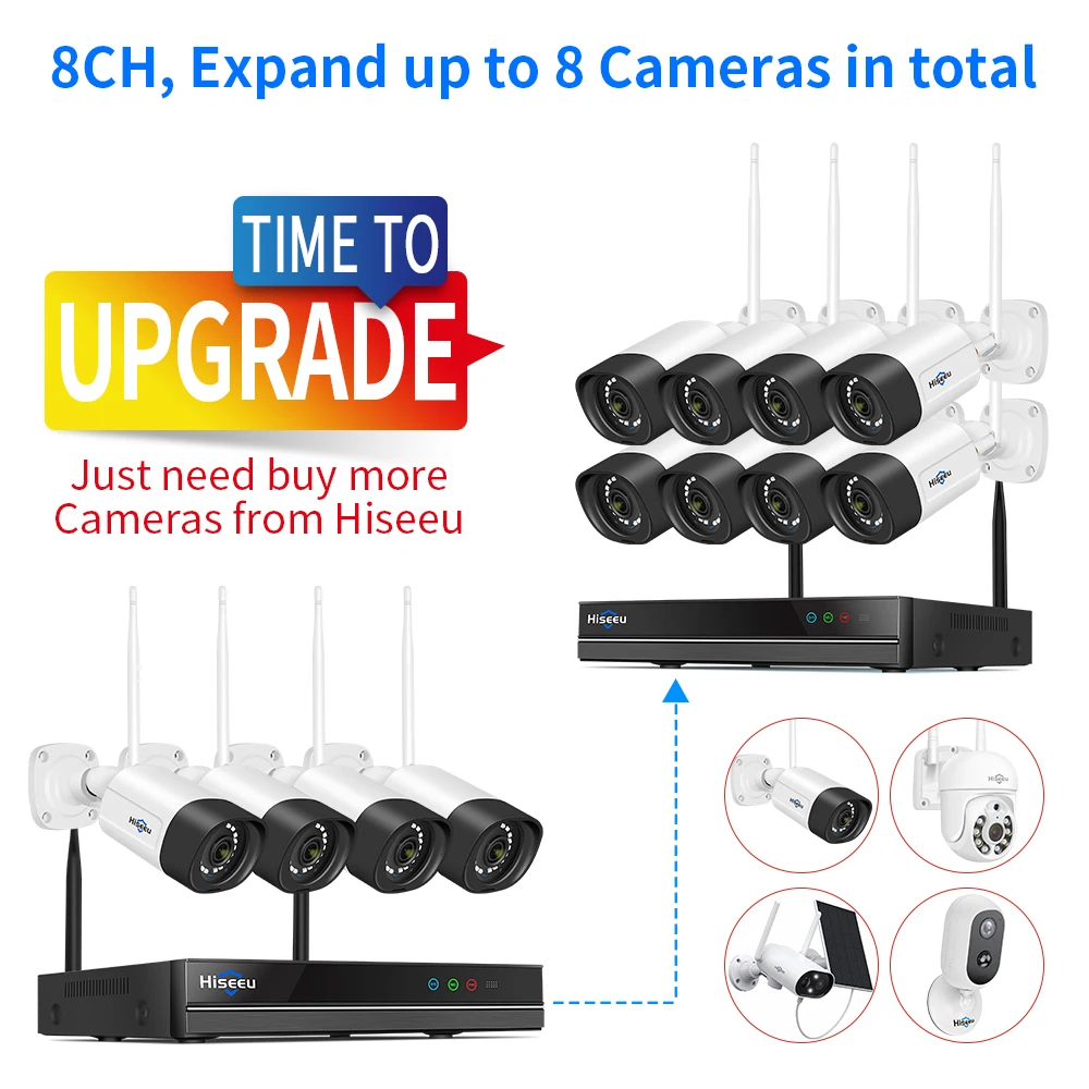 Hiseeu 5MP Wireless Surveillance Camera System Color Night Human Motion 2 Way Audio WiFi Outdoor Security Cameras Set 10CH NVR