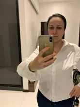 Blusa con manga de linterna para mujer, camisa holgada con botones a la moda para primavera y otoño, Color liso