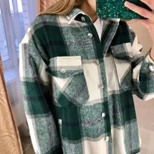 Plaid Shirt Blouses Oversize-Top Chic Fashion Women Woolen ZXQJ Female Casual Ladies