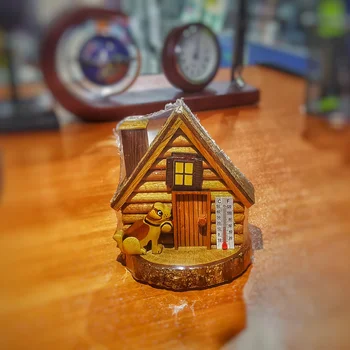 

wood desktop stylish thermometer accessory gift centigrade fahrenheit wooden hut cute mini small hut for desktop