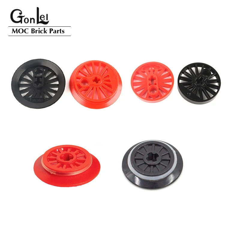 72 개/몫 기차 휠 스포크 RC 기차 플랜지 드라이버 수리 세트 레드 휠 크로스 액슬 빌딩 블록 세트 57999 85557 85558