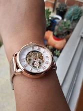 Orpesa-Reloj de pulsera mecánico para Mujer, pulsera de malla de acero inoxidable, Reloj femenino elegante