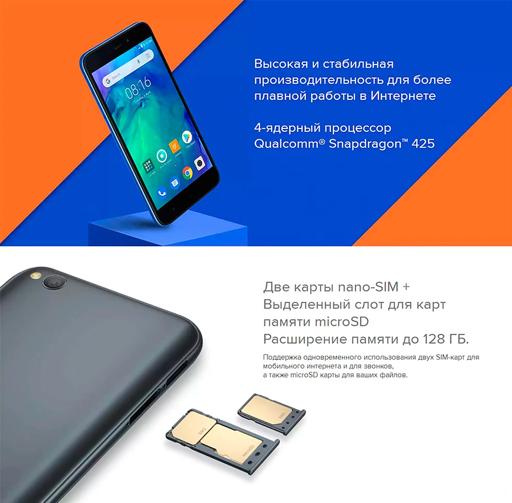 Смартфон Xiaomi Redmi Go 1+8 Black быстрая, официальная гарантия