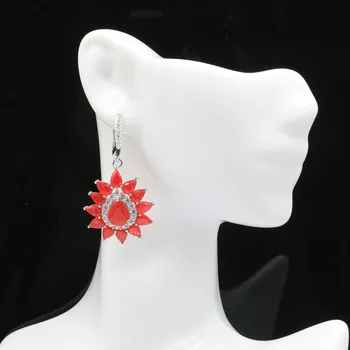 

Real 925 Solid Sterling Silver 8.3g Luxury Real Red Ruby CZ SheCrown Woman's Earrings 47x23mm