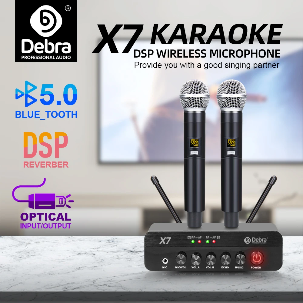 Debra X7 Portable Dual Handheld Wireless Microphone System, 5.0 Bluetooth, DSP Reverb, For Family Karaoke, Parties And Church.