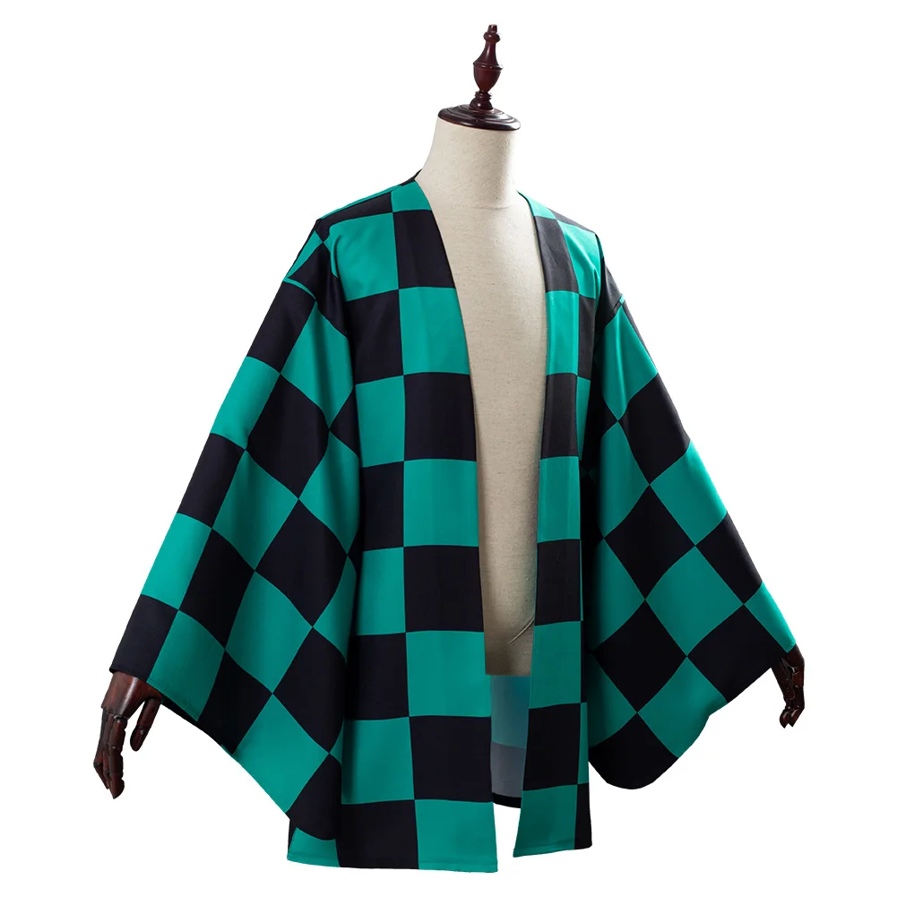 Anime Costume Tanjirou/Tanjiro Kamado Cosplay Greeen Kimono Coat For Adult Men