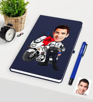 

Personalized Mr Dolphin Polis Caricature Of Navy Blue Notebook Pen set