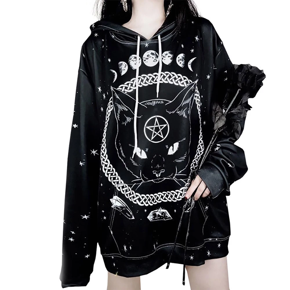 

OSKE Character Cat Women Hoodies Street Gothic Style Hoodies For Women Loose Printing Hoodie Sweatshirt Fashion Hoodie Oversized