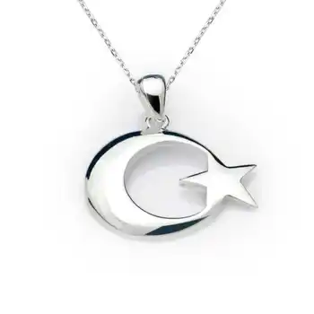 

KUTAYDAN 925 Sterling Silver Moon Star Flag Necklace