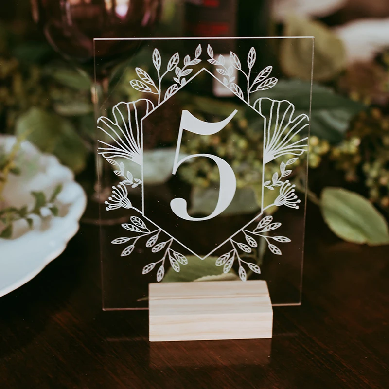 

Acrylic Calligraphy Table Numbers With Wood Holder Set Wedding Event Shower Number Sign Personalized Modern Wedding Table Number