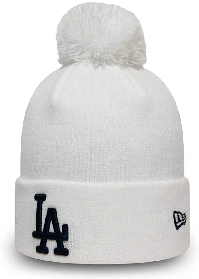 Женская зимняя шапка с помпоном New Era от Los Angeles Dodgers MLB Essential белый цвет вышивкой