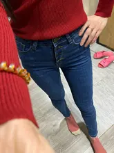 Pencil Jeans Pants Tight-Trousers Slim-Fit Four-Buttons Skinny Stretch Denim Vintage
