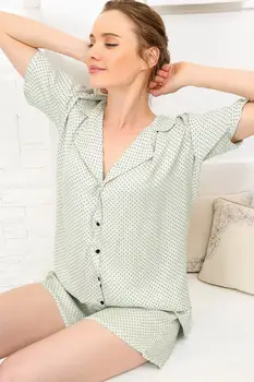 

Trend Alacati Style Women Navy Blue Pattern Woven Satin Pajamas Suit ALC-X4072