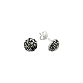 

KUTAYDAN Marcasite Stone Half Ball Earrings 925 Sterling Silver