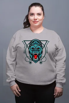 

Angemiel Wear Striped Printed Gorilla Gray Female Sweatshirt
