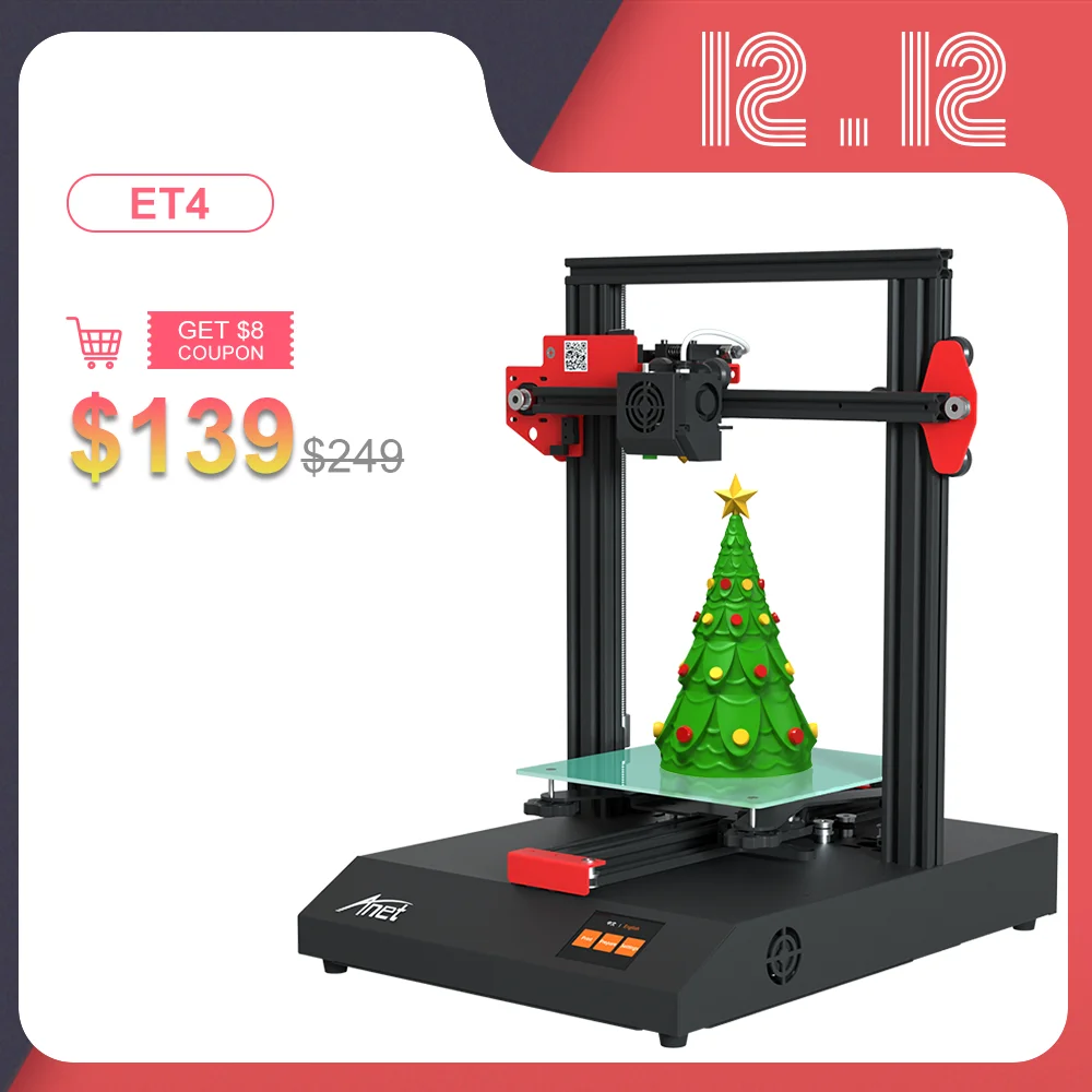

Anet ET4 FDM 3D Printer DIY Kit Partially Assembled Aluminum Alloy Frame Plus Size 220*220*250mm With 10m 3D Printing Filament