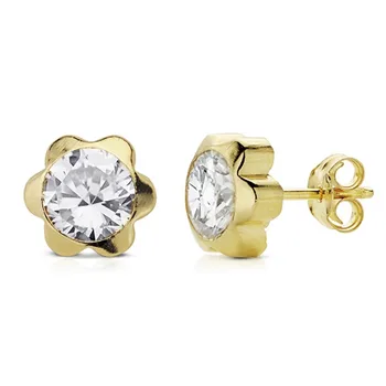 

Earrings 18k gold Daisy 7mm. Cubic zirconia Center [AB8899]