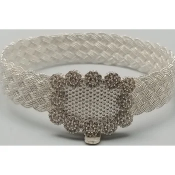 

Trabzon Basket weave work Bracelet (6 rows) hand-knitted 925 st silver with floral header with small silver stones