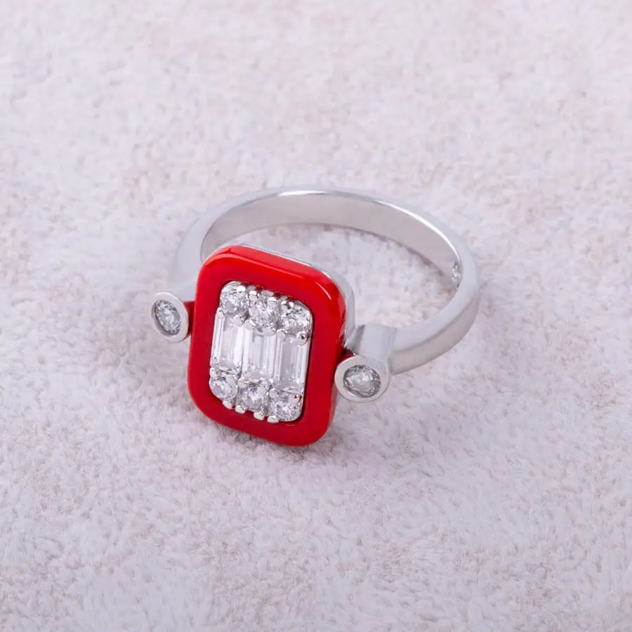 

925 Sterling Silver Square Ladies Ring Silver Color With Red Stone Fashion Turkish Premium Quality Handmade Jawelery