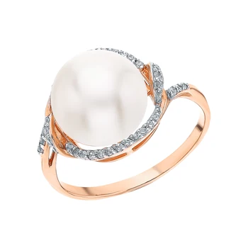 

Gold ring with cubic zirconia and pearls cultured sunlight sample 585