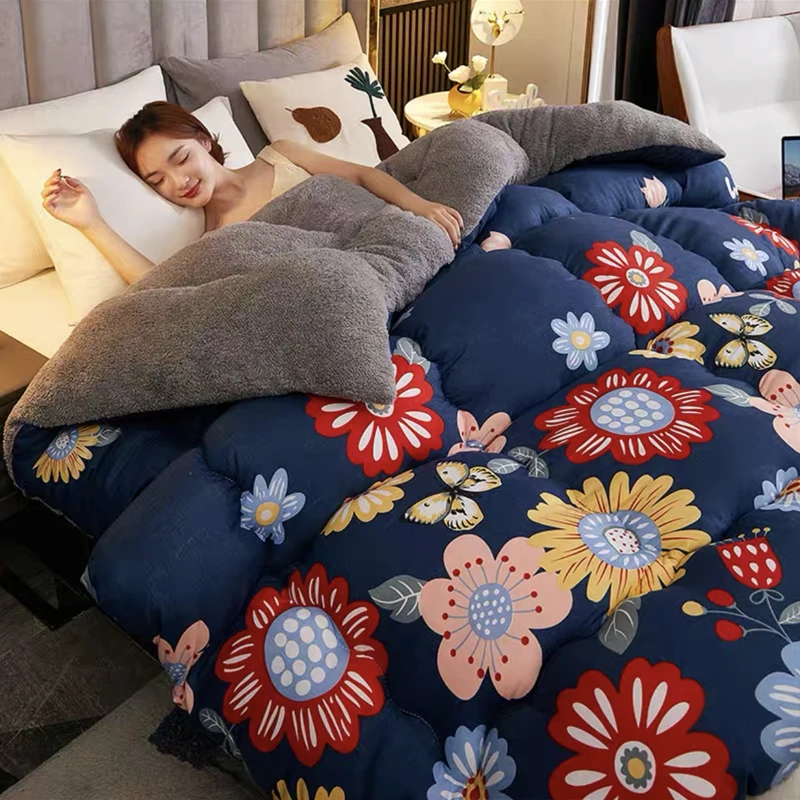 Twin Queen King Size Thicken Warm Patchwork Quilt Duvet home Luxury Printed Lamb wool Autumn Winter Blanket Bedding Comforter bed comforter wool cotton blanket