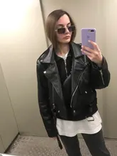 Jacket Short Winter Coat Faux-Leather Mozuleva Black Women Retro PU Turn-Down-Neck Loose