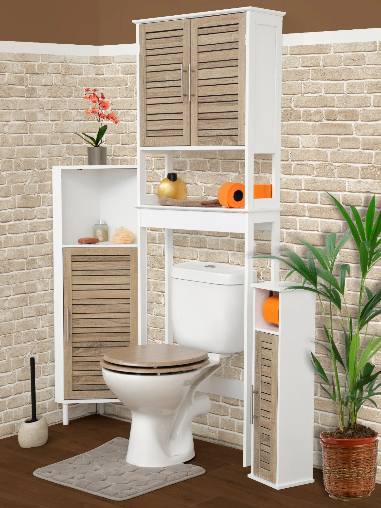 Mueble con Cesto para Ropa Sucia Mueble Baño Madera Blanco 36x33x98 cm