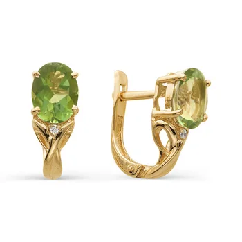 

Gold earrings 585 with stones: fianit, chrysolite, women's earrings, fashion jewelry, female.