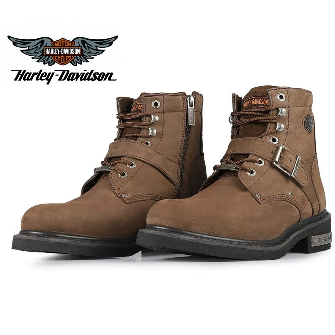 Harley Davidson botas militares de cuero genuino para hombre, zapatos masculinos originales con suela gruesa y cordones, para | -