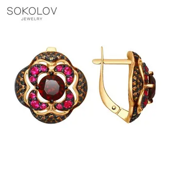 

SOKOLOV drop earrings with stones in gilded silver with garnets and yellow and red cubic zirconia fashion jewelry 925 women's male, long earrings