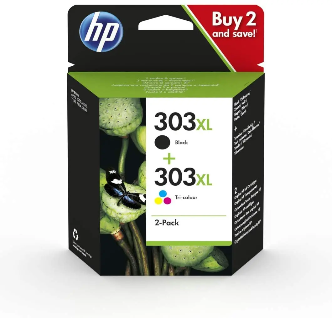 Cartuccia Hp 303Xl 3 Yn10Ae Confezione Da 2 Cartucce D'Inchiostro Originali Nere E Colorate Per Serie Hp Envy Photo, 6220, 6230, 6232, 6234, 6255, 710