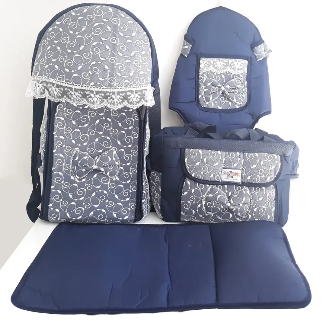 

Male Baby Carry Seti Mavi Portbebe Care Bag from shoulder and a Belt in Waist Kangaroo Bottom opening parts
