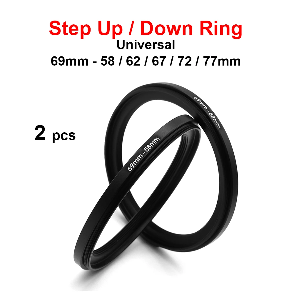2 Pezzi Step Up / Step Down Ring Lega Di Alluminio Universale 69Mm-58/62/67/72/77Mm Adattatore Filtro Obiettivo