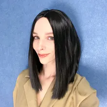 NNZES-peluca recta con corte Bob para mujeres negras, pelo sintético, parte media, resistente al calor, pelo Natural, 14 pulgadas