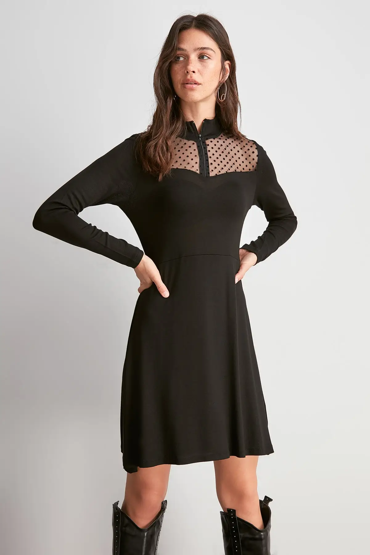 Trendyol Tulle/трикотажное платье на молнии TWOAW20EL1913 | Женская одежда