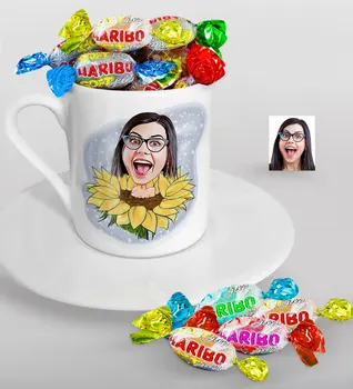 

Personalized Women 'S Caricature Of Turkish Coffee cup And Haribo Candy Gift Seti-47