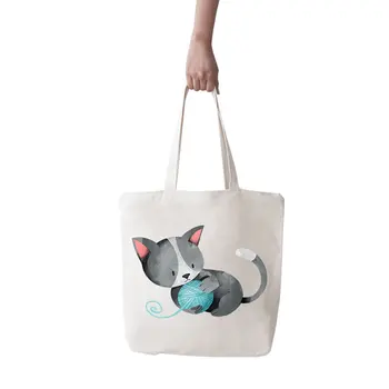 

With a Ball of Angemiel Bag Large İp Playing Kitten Shopping Beach Tote Bag