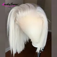 60 blanc droit court Bob couleur 100% perruque de cheveux humains de haute qualité Transparent 13x4 dentelle frontale perruques Cosplay pour les femmes HD perruque 1
