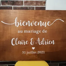 Estilo francés boda espejo vinilo pegatina nombres personalizados pared pegatina boda bienvenida signo vinilo murales romántico Mariage decoración AZ843