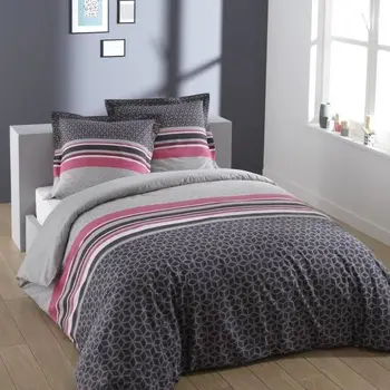 

Duvet Cover VISION Lisa - 100% cotton-1 duvet cover 220x240 cm + 2 pillowcases 65x65 cm-gray and pink