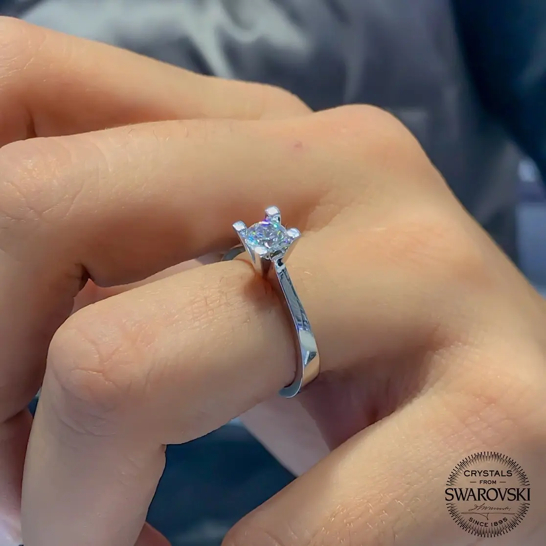 Оригинальное серебряное кольцо Swarovski 5 мм|Кольца| |