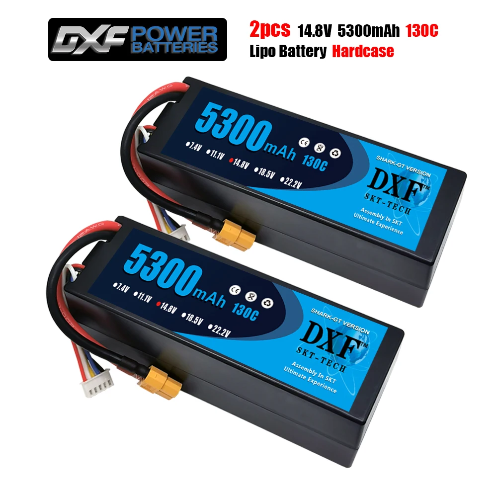 

DXF 2pcs 2S 3S 4S Lipo Battery 7.4V 11.1V 14.8V 5300mah 130C Hardcase 1/10 1/8 Scale For TRXXX Slash 4x4 RC Car Hard Case