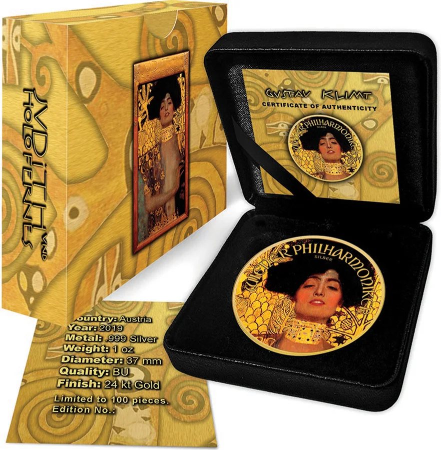 JUDITH Gustav Klimt 1 Oz Серебряная Монета 1,5 c$ Австрия